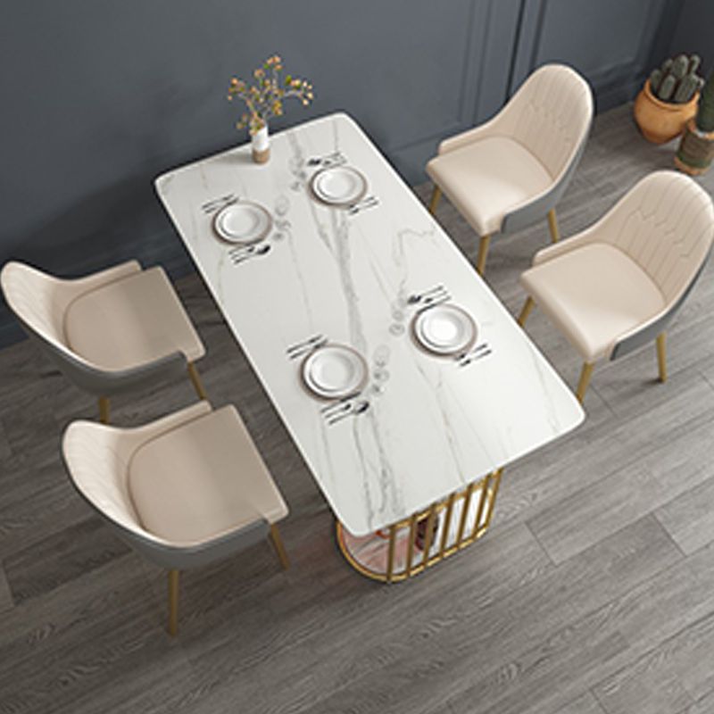 Stone and Metal Table Modern Minimalist Home Storage Rectangular Dining Table