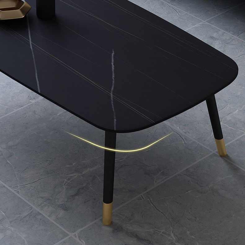Glam Slate Coffee Table 4 Legs Rectangular Cocktail Table for Home