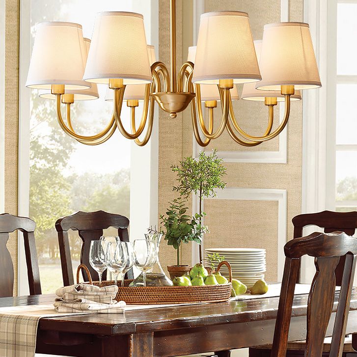 Post-Modern Gold Curving Hanging Chandelier Light Conical Fabric Ceiling Chandelier for Living Room