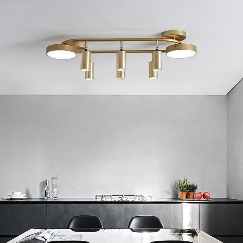 Métal rond Semi Flush Light Moderniste 8 têtes or près du plafond pour salle à manger