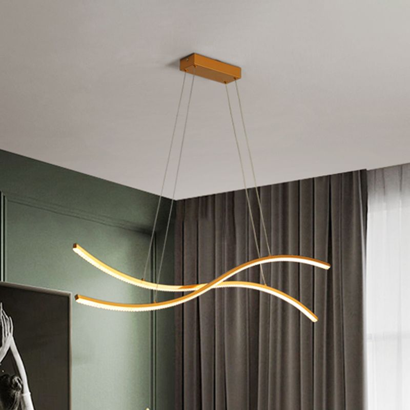 Acrylic Waving Linear Island Pendant Lighting Simple 31.5"/39"/47" W LED Chandelier Light in Gold, Warm/White Light