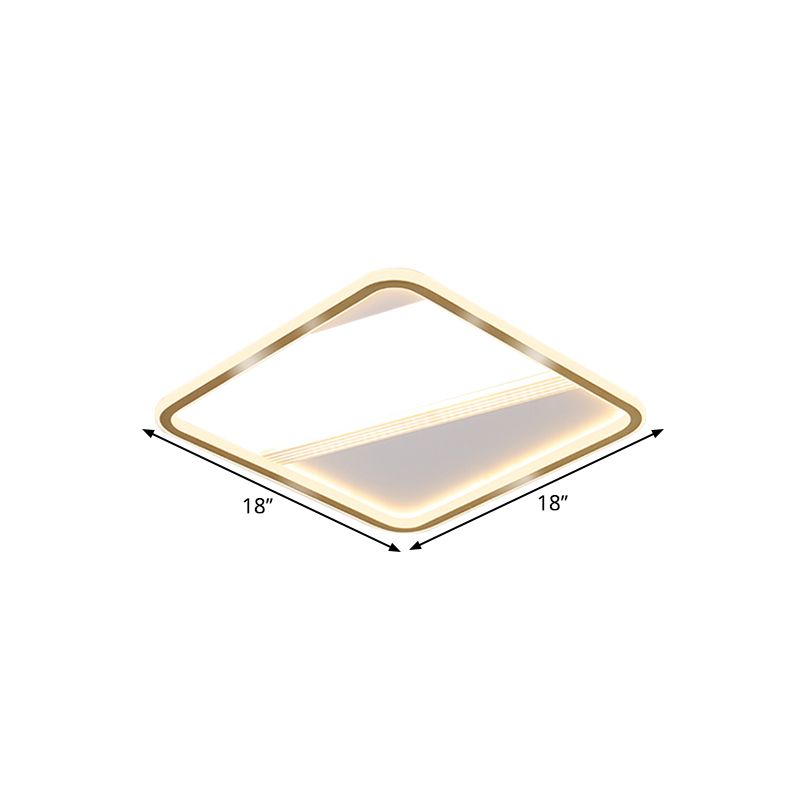 18"/21.5" W Gold Squared Flush Lamp Minimal LED Aluminum Ceiling Mount Lighting in Warm/White Light