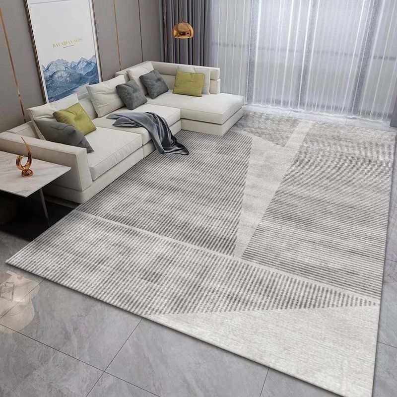 Beige Modern Carpet Polyester Line Carpet Non-Slip Backing Carpet for Drawing Room