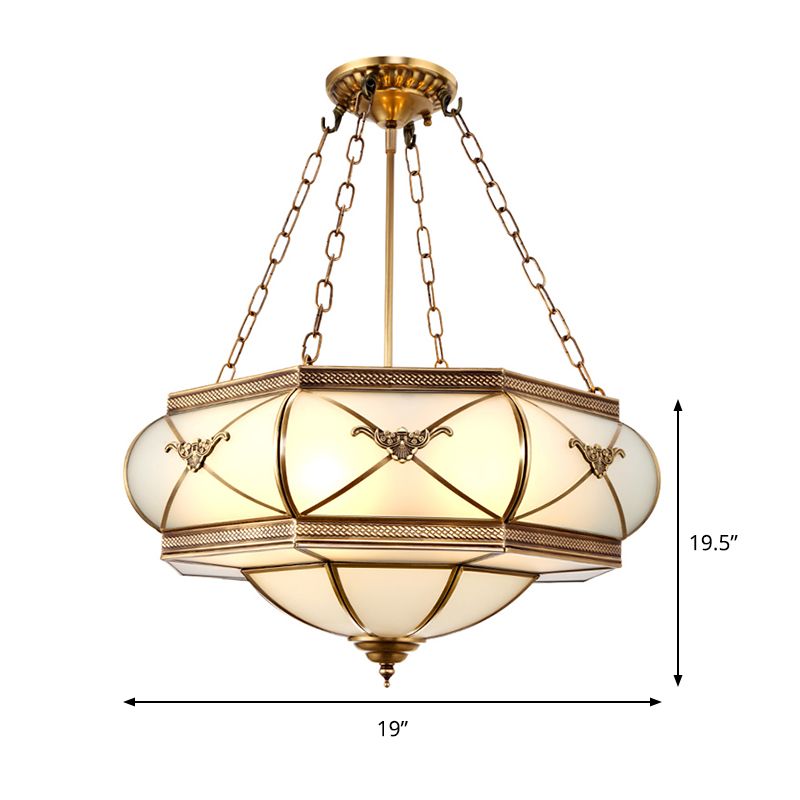 Brass 4 Heads Semi Flush Mount Lighting Traditional White Opal Glass Drum Close to Ceiling Lamp