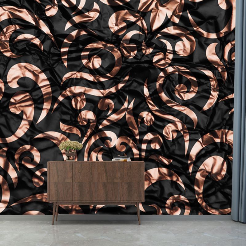 Dark Color Scrolls Foil Mural Stain-Resistant Nostalgic Living Room Wall Covering