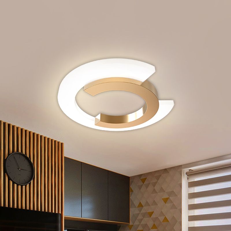 LED Camera Flush Montaggio Soffitto Light Modern Gold Lighting Fixture con C-Shape Acrilico Shade