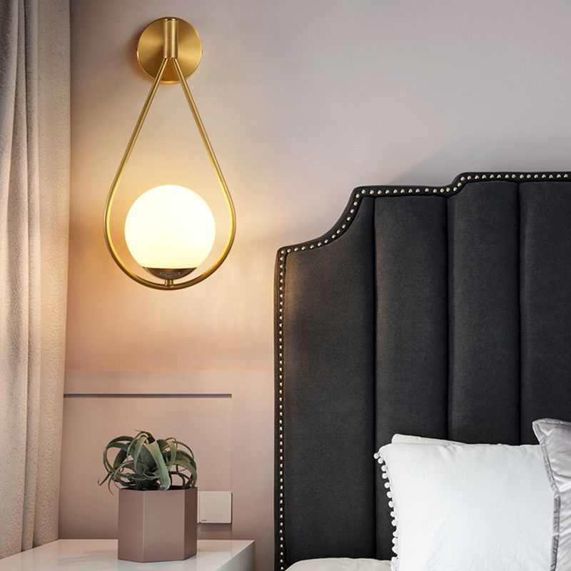 Ball Shaped Bedroom Wall Sconce Lighting Glass Simplicity Style Sconce Light Fixture in Gold