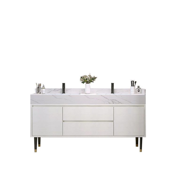 Metal Frame Vanity 2 Doors Double Sink Mirror Freestanding Vanity Set with Drawers