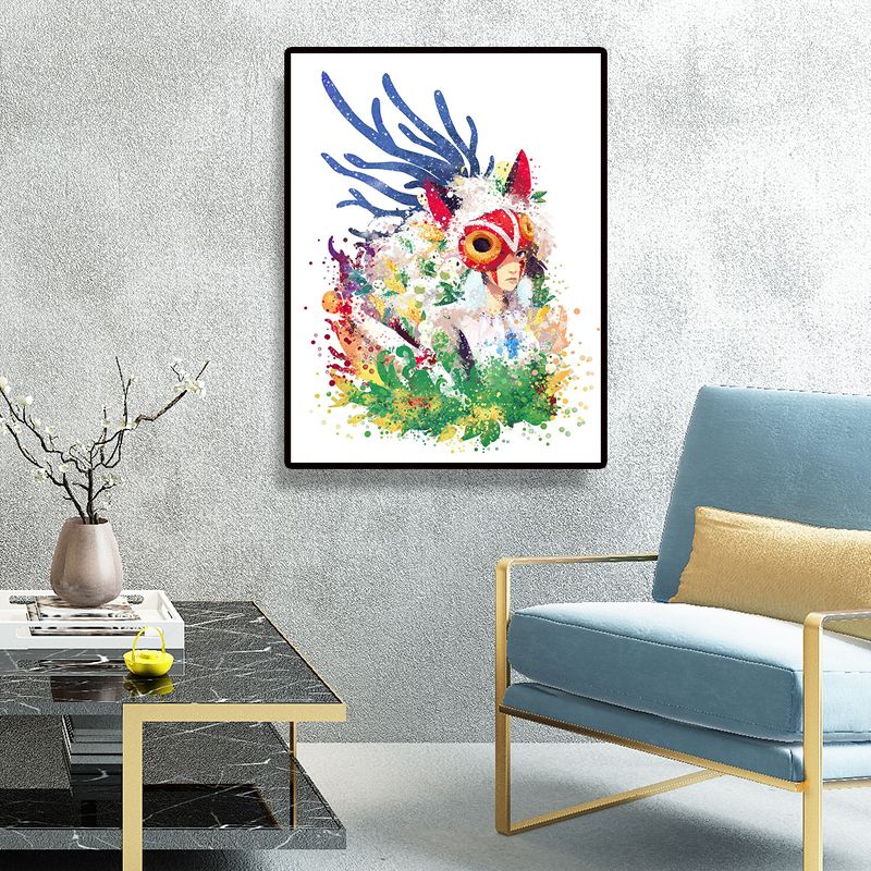 Figure Painting Tribal Woman Canvas Kids Style Textured Wall Art for Child Room