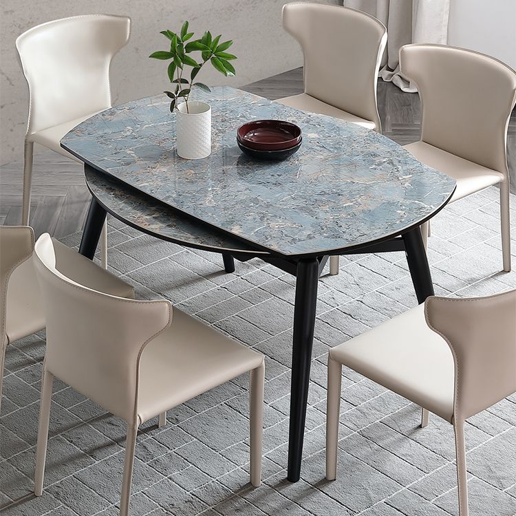 Modern Scalable Dinette Set 1/4/5/7 Pieces Round Blue Sintered Stone Top Dining Table Set