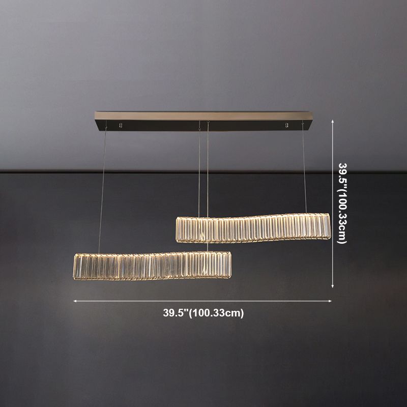 Contemporary LED Linear Ceiling Lamp Fixtures Crystal Gold Island Pendant