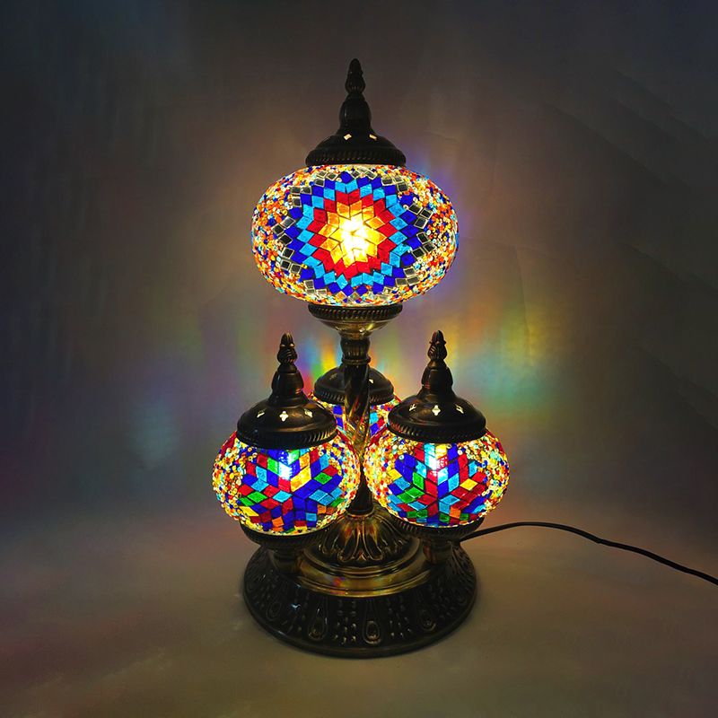 Lampe de lecture elliptique pour salle d'étude, vitrail Vintage à 4 têtes, lampe de Table de nuit jaune/bleu/vert