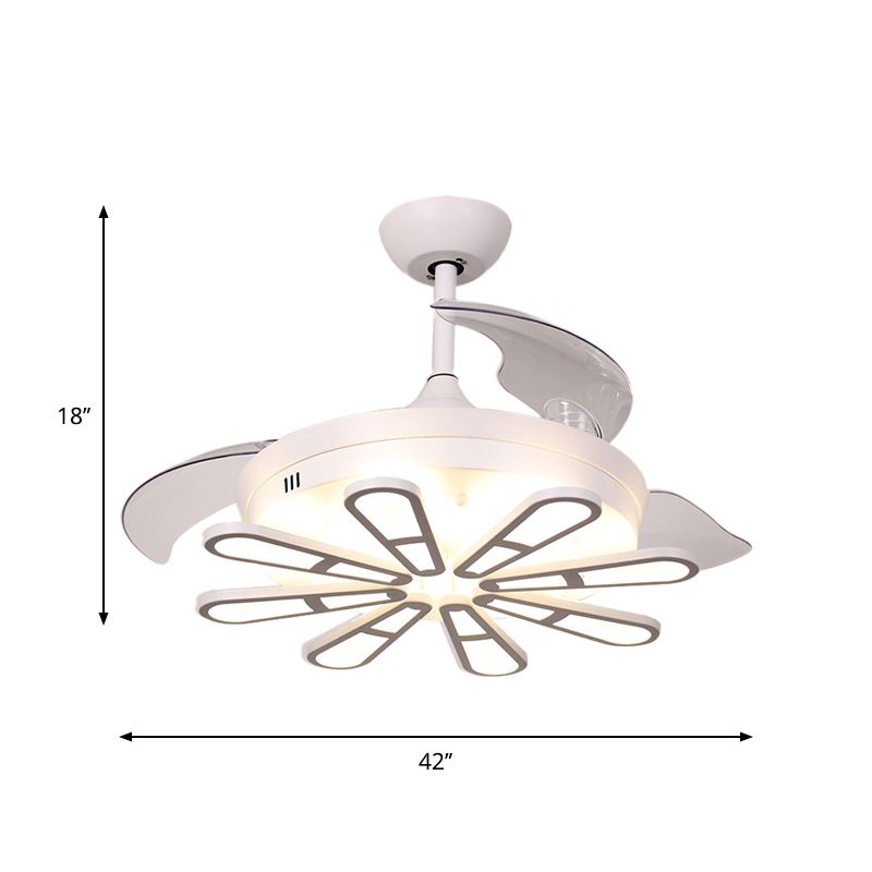 42" Wide White Round Semi Flush Nordic Metallic 3-Blade LED Ceiling Fan Lighting with Oblong Decor