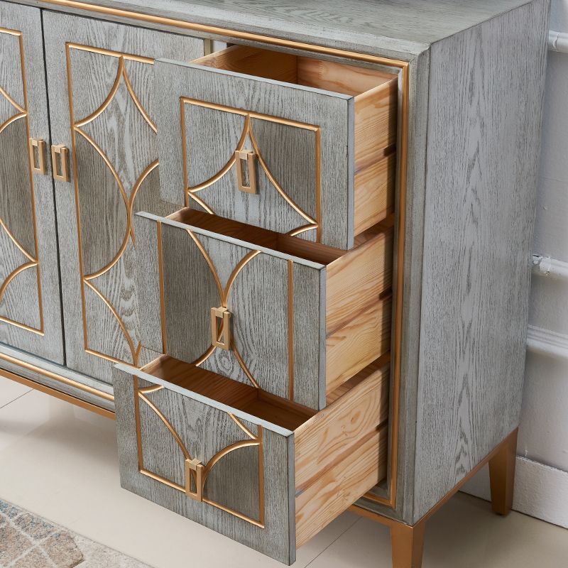 Glam Dining Server Wood and Metal Sideboard Cabinet with Drawers and Storage