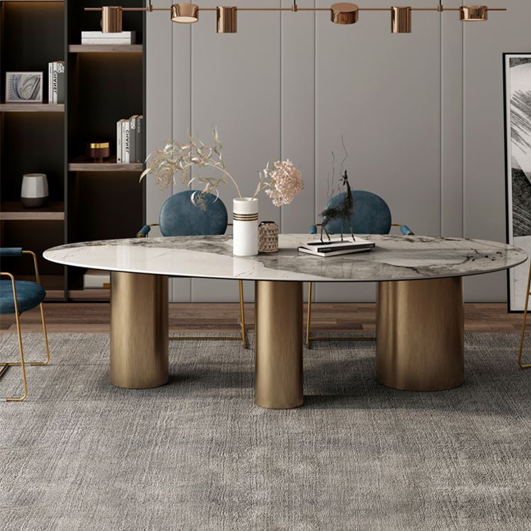 Traditional Luxury Oval Dining Table White Sintered Stone Dining Table with 3 Legs