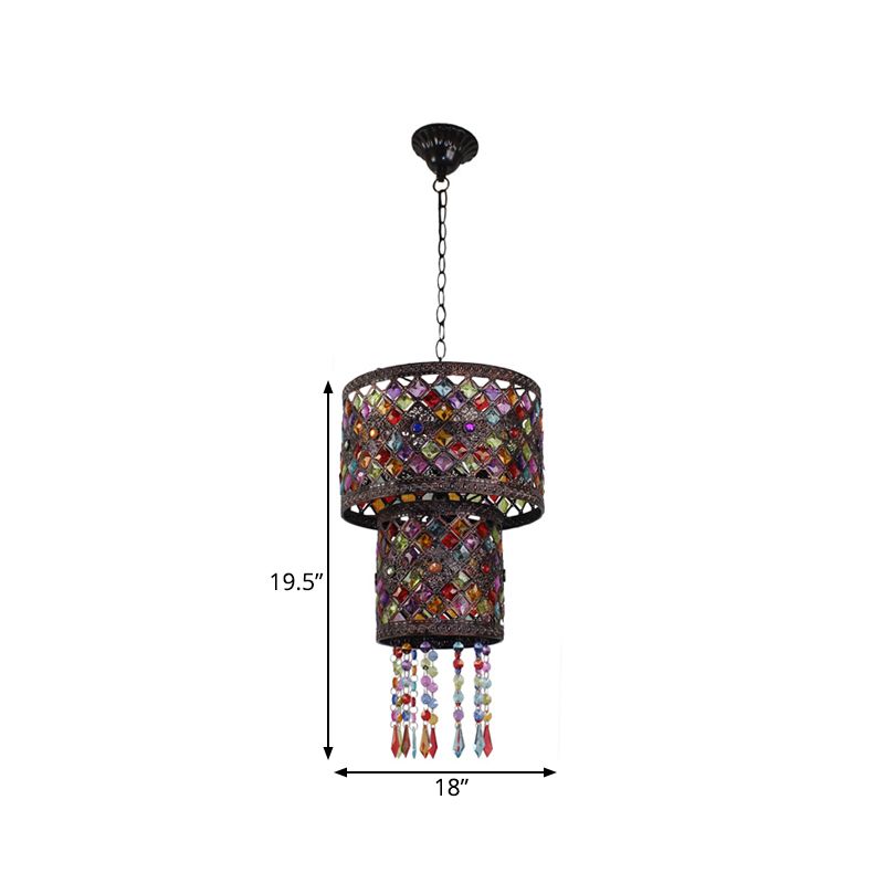 3 Lights Metal Chandelier Light Fixture Antique Black Cylinder/Oval Dining Room Suspension Lighting, 13"/18" Width