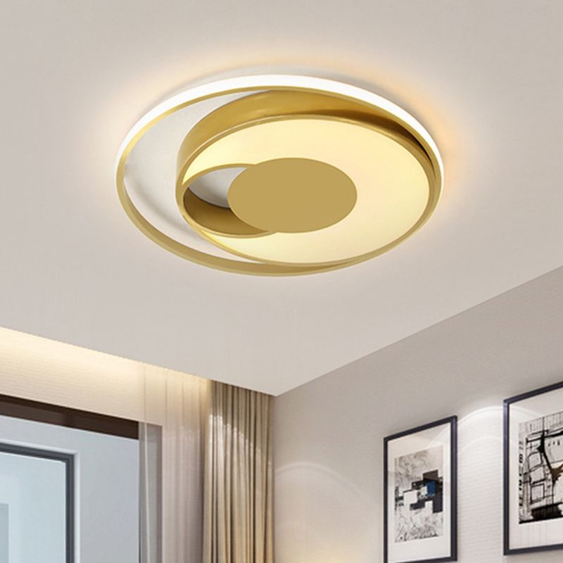 Circle Bedroom Flush Mount Lamp Metal LED Modern Ceiling Lamp Fixture in Gold, White/3 Color Light
