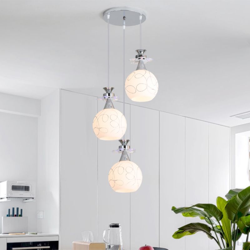 Witglas schaduw 3 lichten hanglampverlichting moderne chroom afwerking plafondarmatuur voor eetkamer