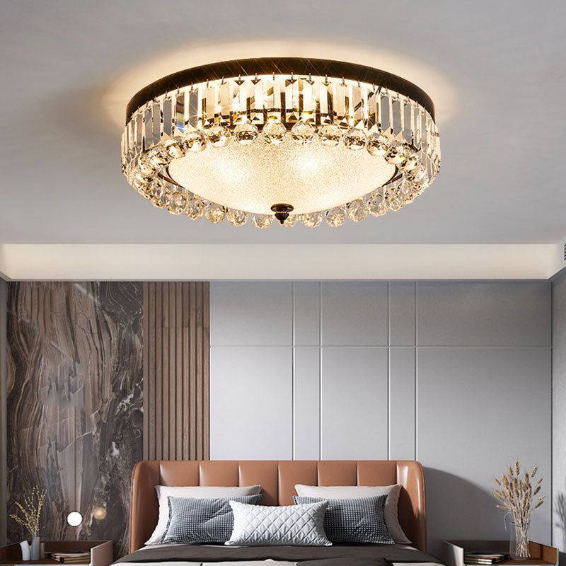 Dome Shaped Ceiling Lighting Modern Cut-Crystal Black Flush Mount Lamp for Bedroom
