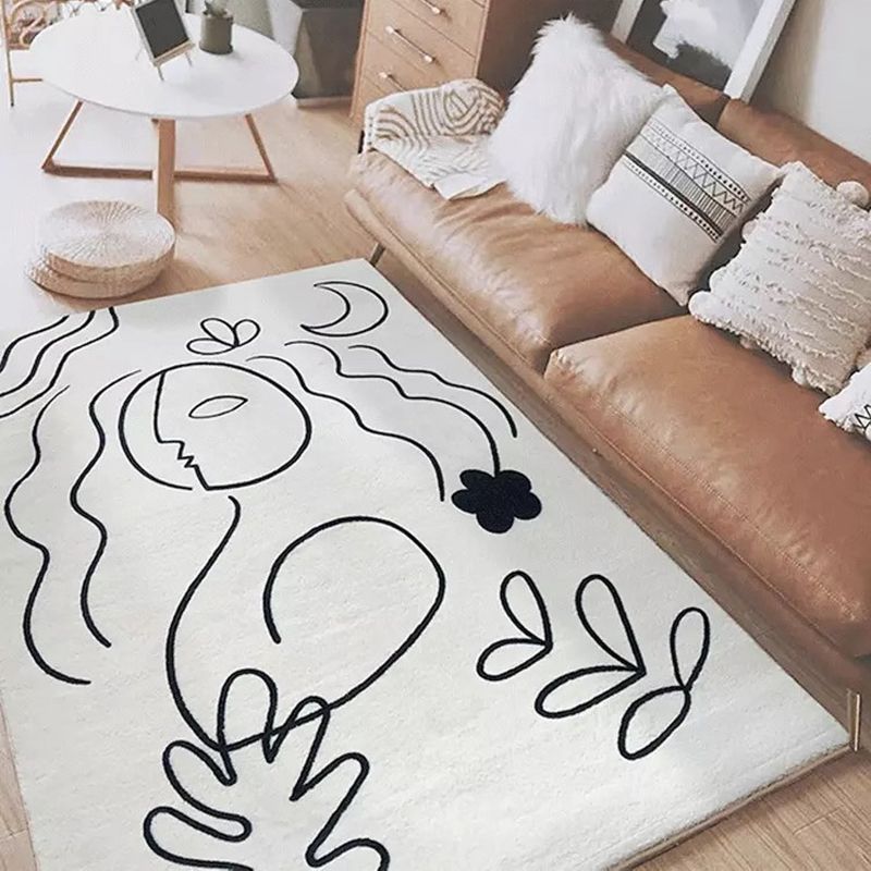 Contemporary Rug Polyester Abstract Face Rug Washable Rug for Living Room