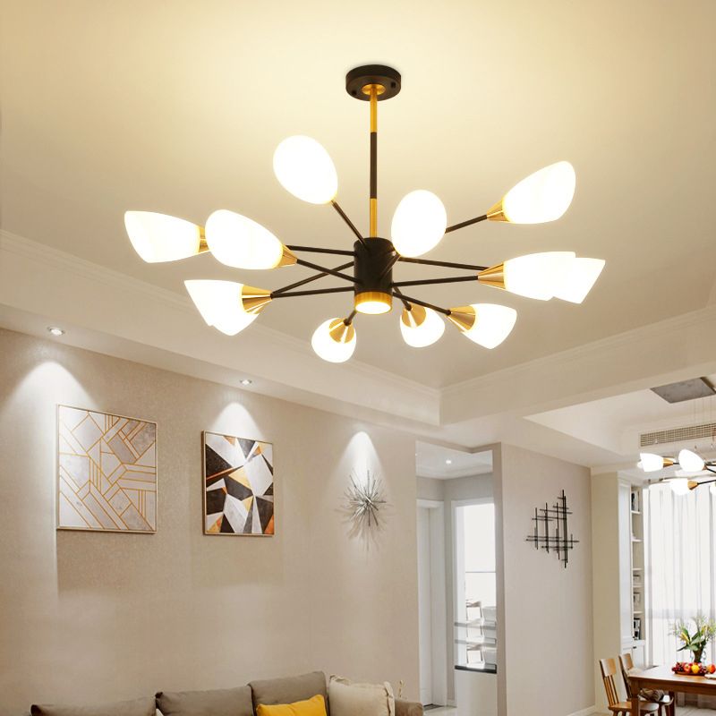 Modern Simplicity Spoke-Like Pendant Chandelier White Glass Hanging Light Fixture for Restaurant