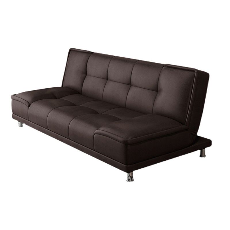 Linen and Faux Leather Sofa Couch Armless Biscuit Back Settee Couch