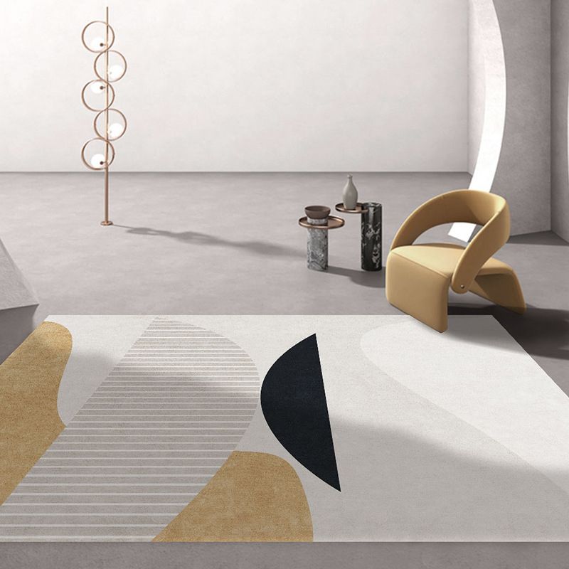 Minimalist Area Rug Polyester Color Block Carpet Non-Slip Backing Rug for Bedroom