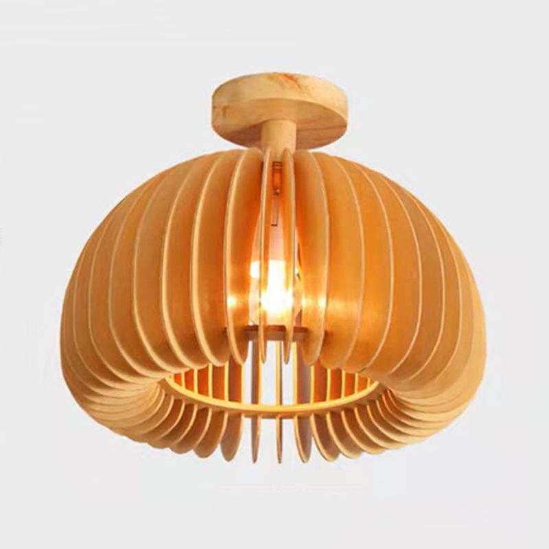 Modern Concise Flush Mount Wooden Pumpkin Ceiling Fixture for Interior Spaces