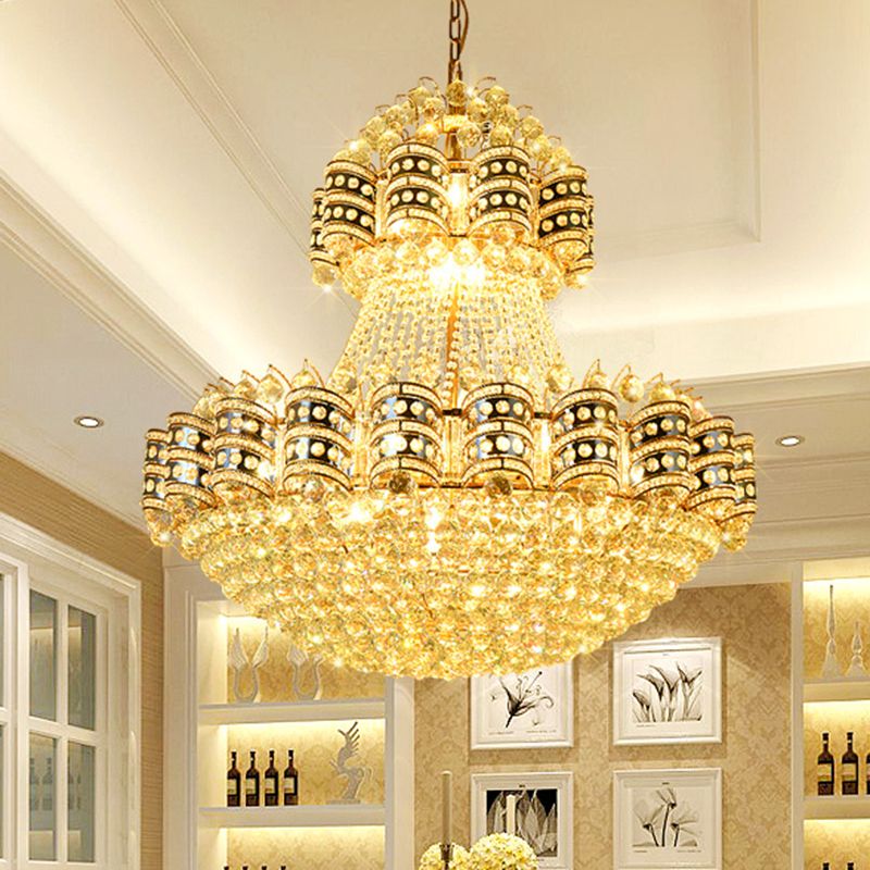 Crystal Domed Chandelier Lighting Tradition 9 Bulbs Gold Pendant Light Fixture with Adjustable Metal Chain