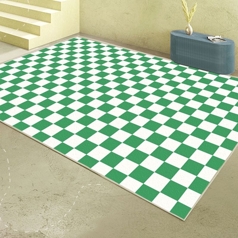 Green Plaid Pattern Rug Modern Polyester Area Rug Stain Resistant Area Carpet for Home Decor