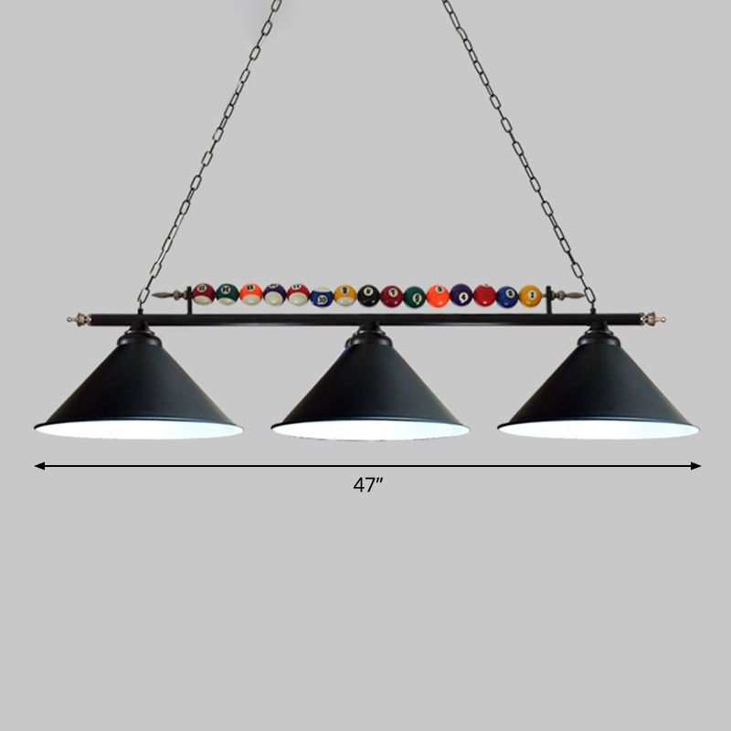 Iron Linear Island Ceiling Light Industrial Country Club Billiard Chandelier with Cone Shade