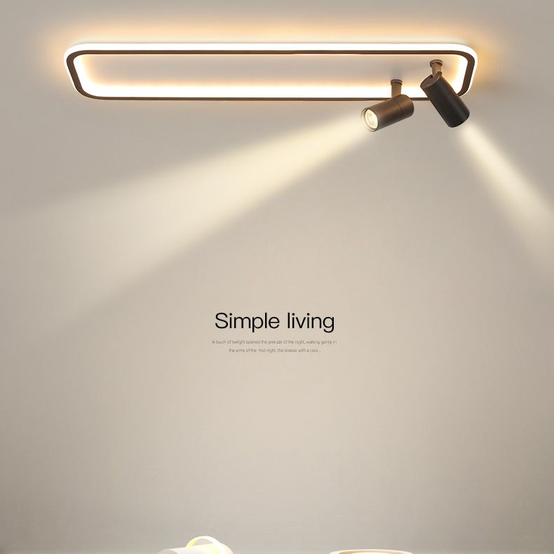 Aluminum Rectangular Flush Mount Modern Black Ceiling Light Fixture with 2 Spotlights