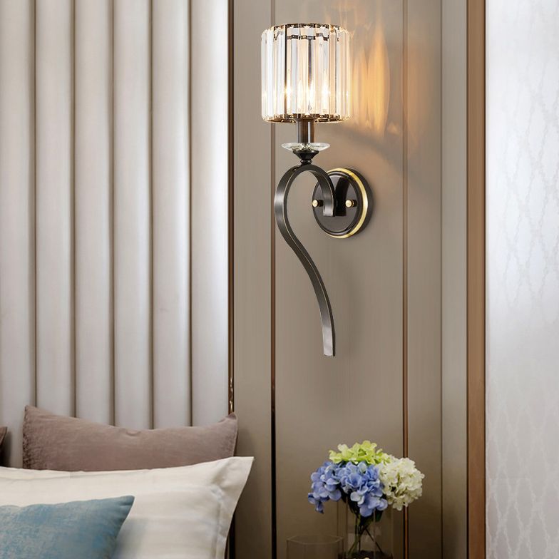 Crystal Cylindrical Wall Lamp in Modern Luxury Style Copper Single Wall Light for Interior Spaces