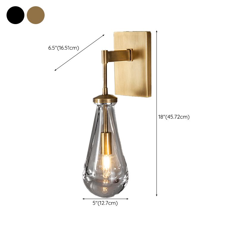 Modern Metal Wall Sconce Drop Shape Wall Light with Glass Shade for Bedroom