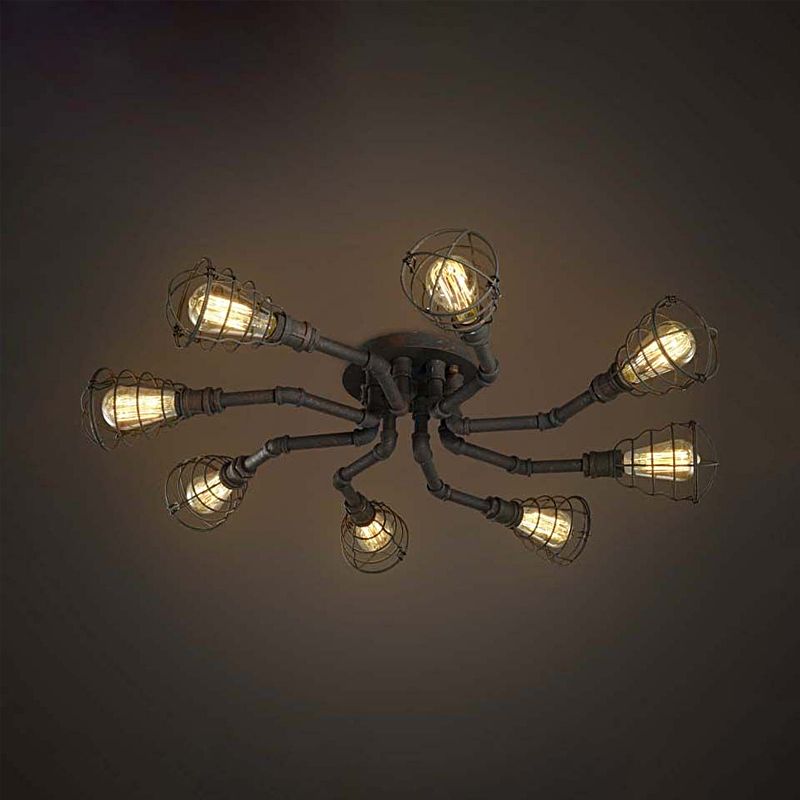 Lámpara de techo de 4/6/8 bombillas, accesorio de iluminación semiempotrado de tubo trenzado de Metal para granja, negro/bronce, para restaurante