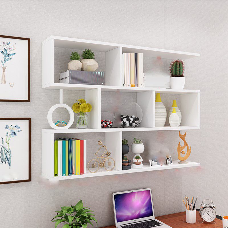 Modern Open Wall Mounted Shelf Bookcase Engineered Wood Bookshelf for Study Room