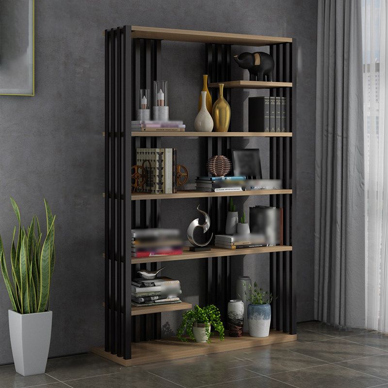 Industrial Style Bookshelf Open Shelf Vertical Metal Shelf with Rectangular Shelves
