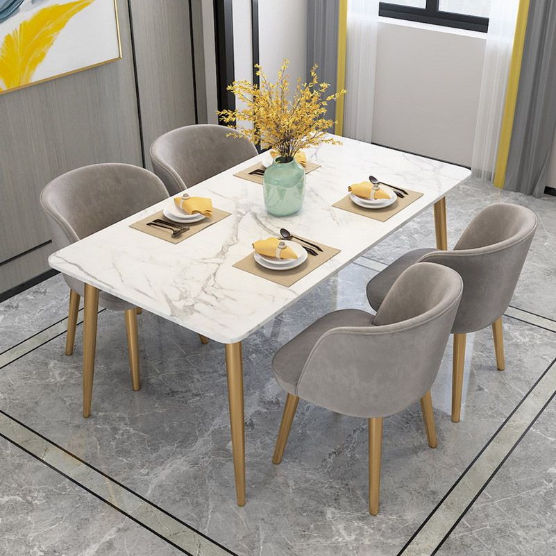 Glam Stone Rectangle Dining Table Metal Legs for Dining Room