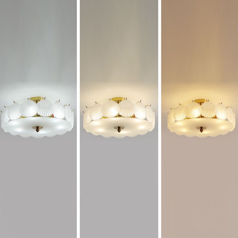 Round Semi Flush Mount Light Fixture Modern Style Glass Gold Ceiling Light