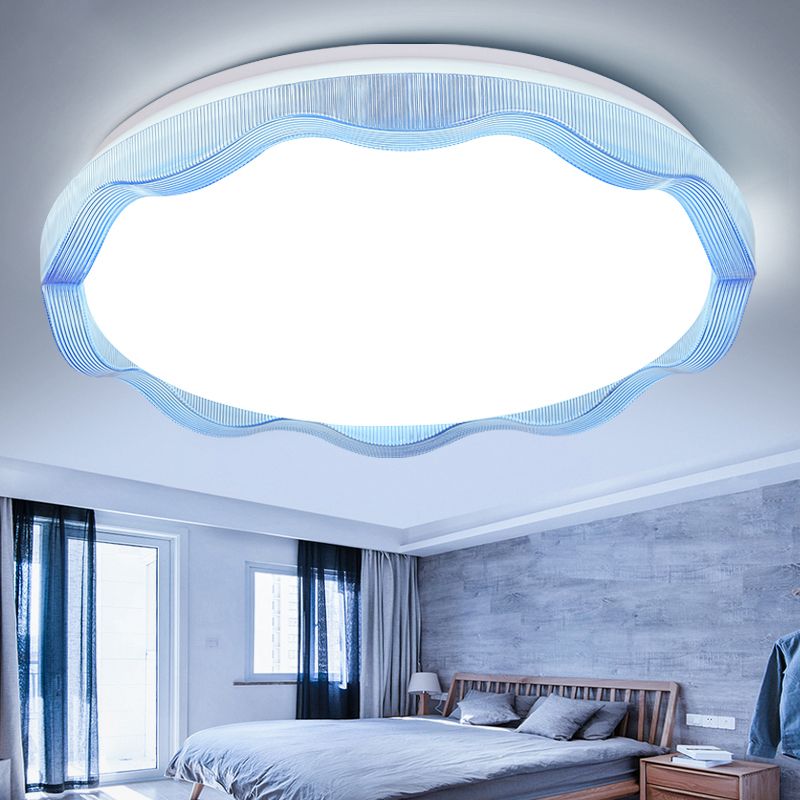 Plafonnier festonné de style simple de 16 "/ 19,5" de large avec diffuseur en acrylique blanc/bleu/or luminaire encastré de chambre à coucher en blanc chaud/blanc