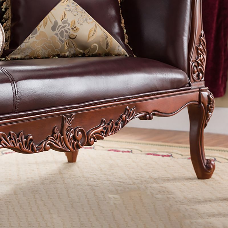 Traditional Dark Brown Genuine Leather Chaise Rolled Arms Tufted Accent Chair