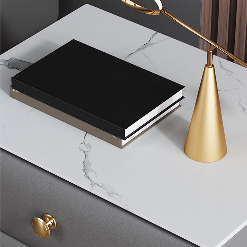 Modern Stone Top Nightstand 2 - Drawer Nightstand with Gold/Black Legs