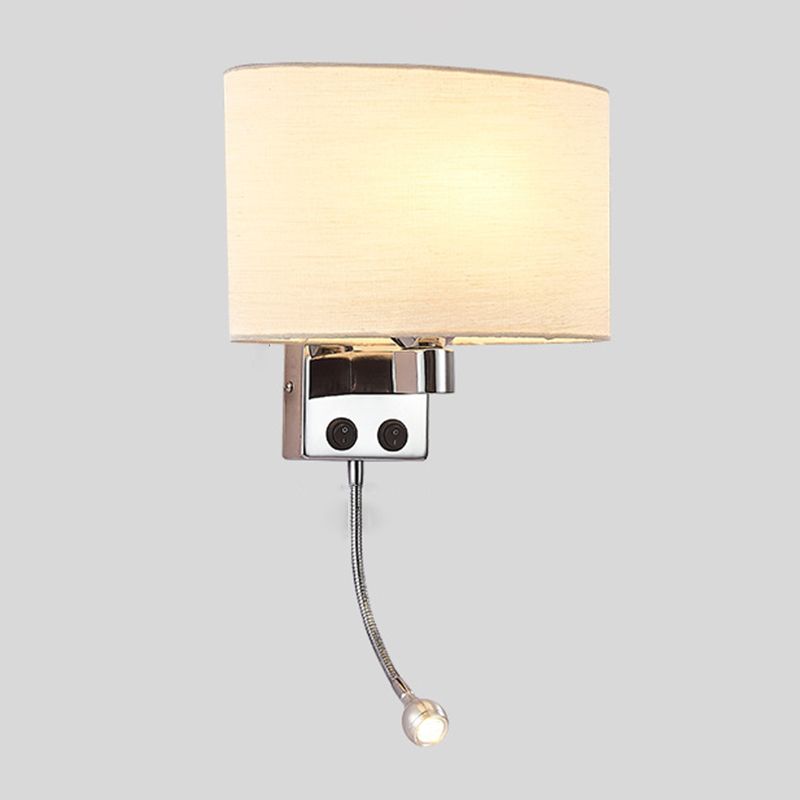Modern Metal Wall Sconce Oval Shape Wall Light with Fabric Shade for Study