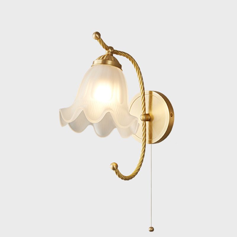 1-Light Wall Lamp Flower Shape Wall Mount Lamp with Glass Shade for Bedroom