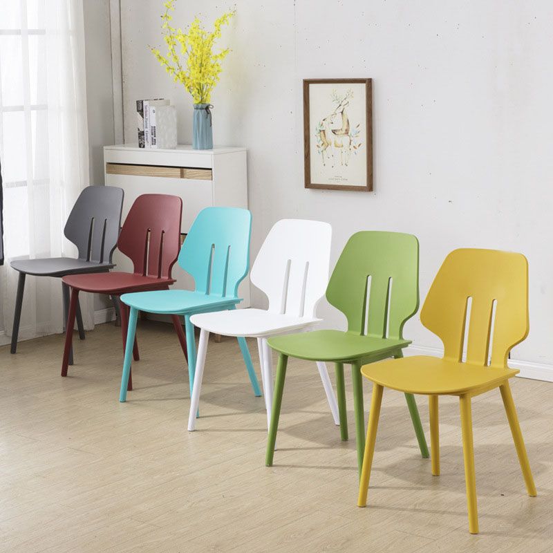 Silla lateral de comedor con respaldo abierto contemporáneo, sillas sin brazos de comedor de plástico para uso doméstico
