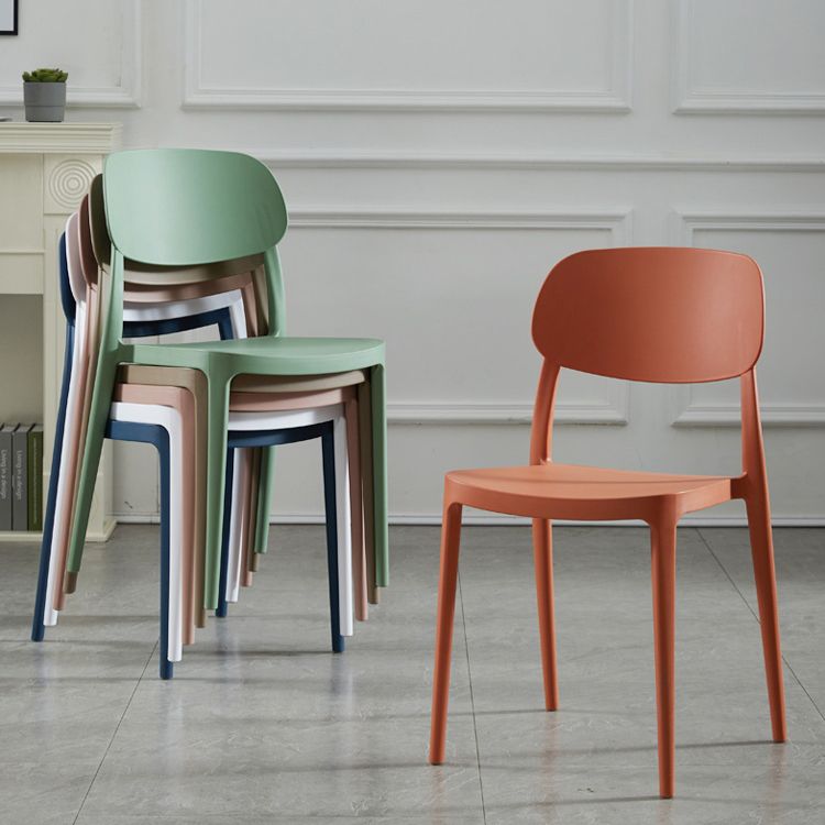 Scandinavian Plastic Armless Dining Chairs Stackable Open Back Side Chair (Set of 4)