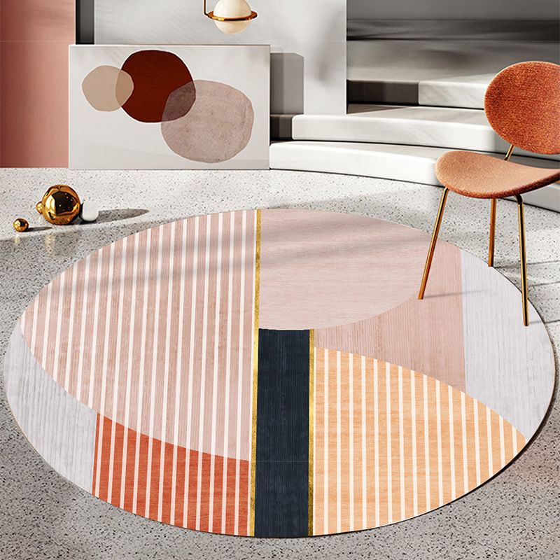 Light Orange Modern Area Rug Polyester Stripe Rug Non-Slip Backing Rug for Home Decor