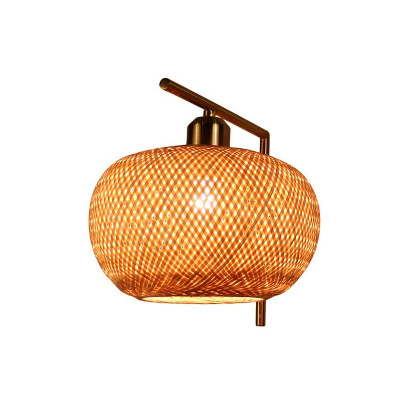 Bamboo Criss-Cross Woven Wall Lantern Chinese Style 1 Bulb Wood Wall Mounted Light Fixture