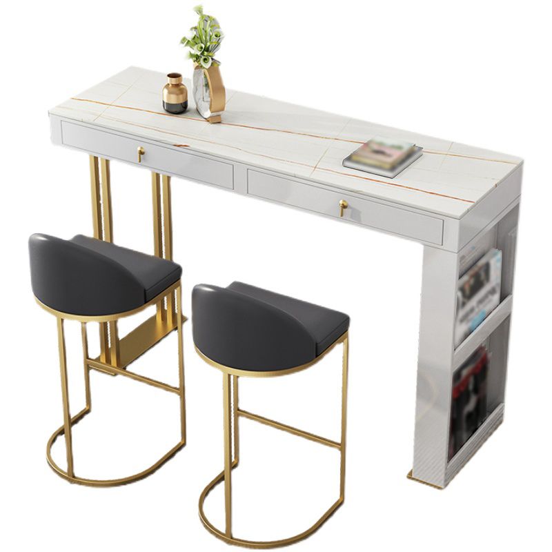 Marble Bistro Bar Table with Rectangle Table Top Double Pedestal Table