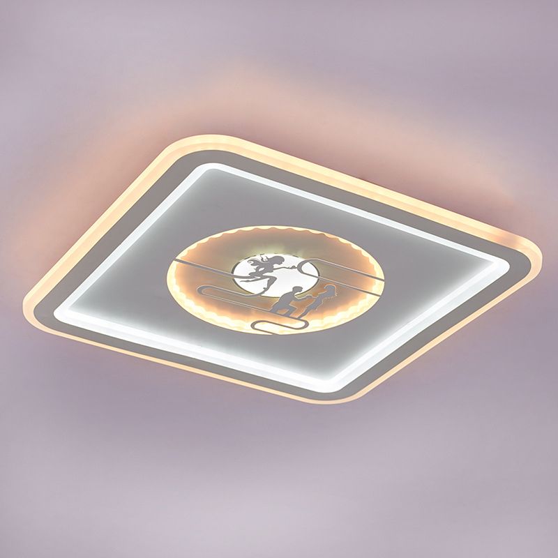 Square Flushmount Light Modern Acrylic LED White Flush Mounted Lamp with Lovers Pattern